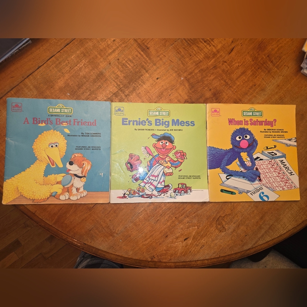 Lot X3 Vintage Sesame Street Golden Books Big Bird's Best Friend Ernies Big Mess